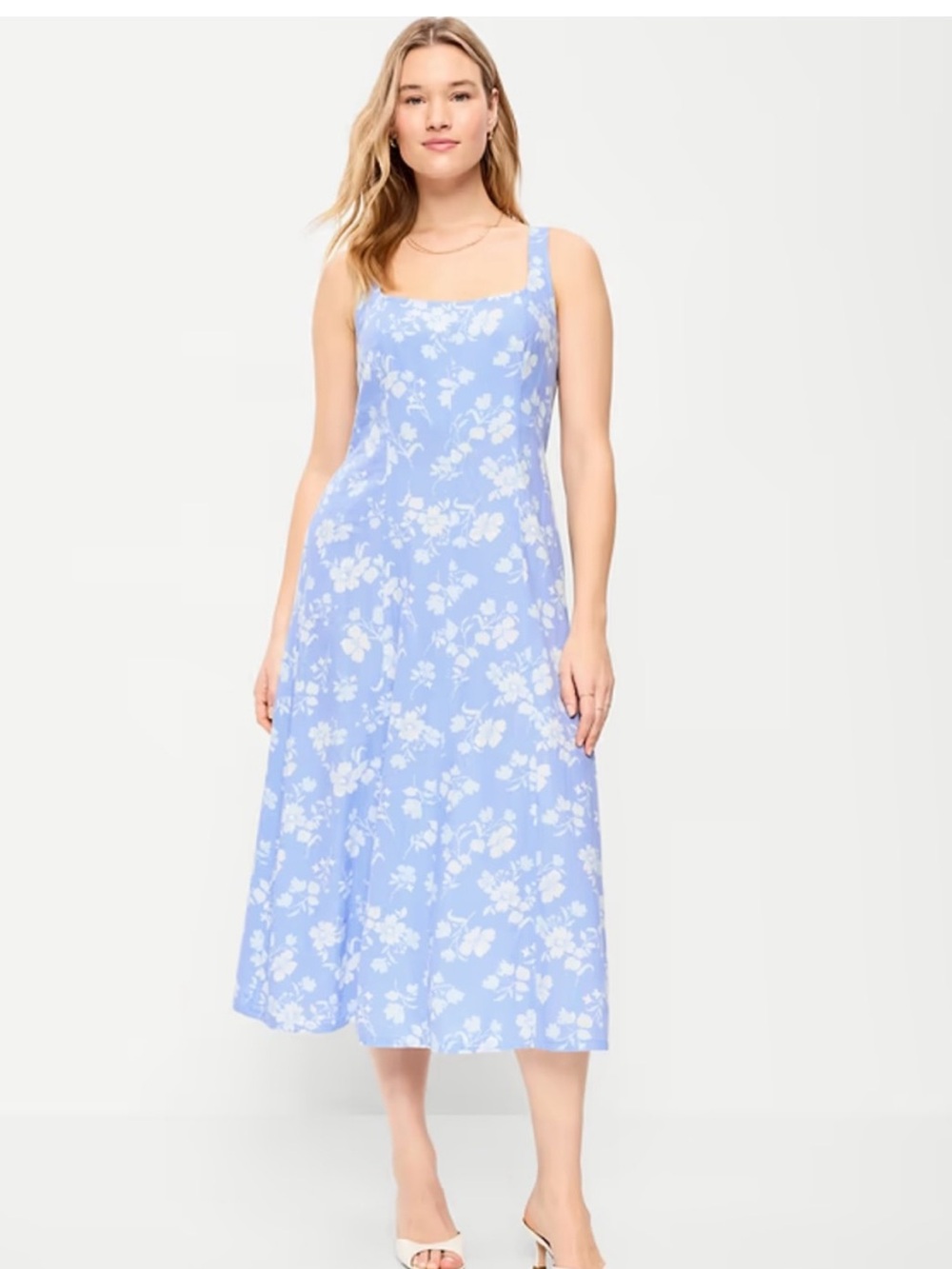 Old Navy Fit & Flare Sleeveless Linen-Blend Midi Dress Blue Floral